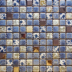 Blue & White Floral Ceramic Mosaic Tile Decorative Porcelain Backsplash Accent Wall