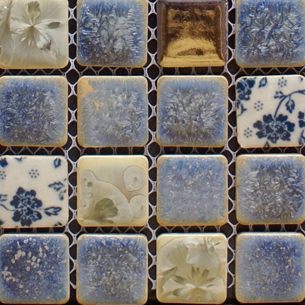 Blue & White Floral Ceramic Mosaic Tile Decorative Porcelain Backsplash Accent Wall