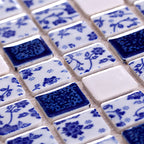 Blue & White Floral Ceramic Mosaic Tile Vintage Porcelain Pattern Wall Backsplash