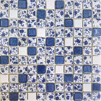 Blue & White Floral Ceramic Mosaic Tile Vintage Porcelain Pattern Wall Backsplash