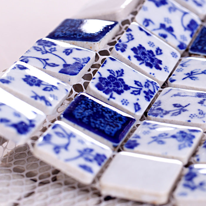 Blue & White Floral Ceramic Mosaic Tile Vintage Porcelain Pattern Wall Backsplash