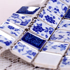 Blue & White Floral Ceramic Mosaic Tile Vintage Porcelain Pattern Wall Backsplash