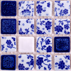 Blue & White Floral Ceramic Mosaic Tile Vintage Porcelain Pattern Wall Backsplash