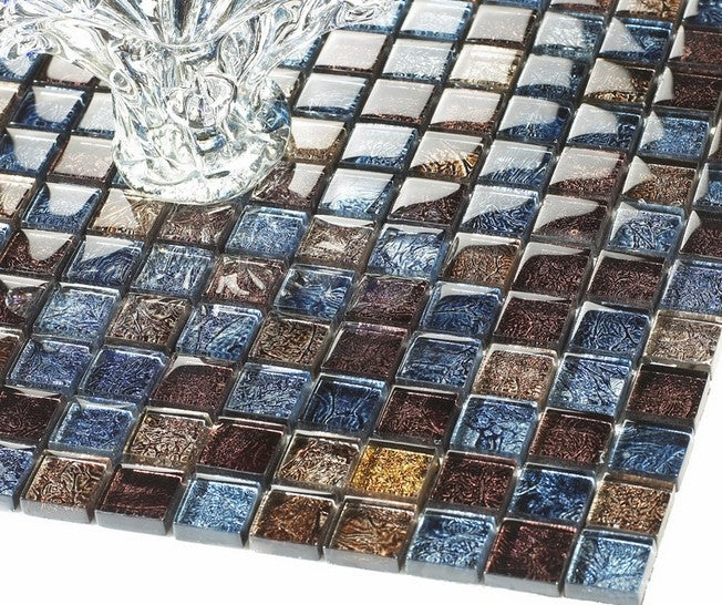 Carreaux de mosaïque en verre brillant, carrés, texturés, métalliques, pour crédence ou mur d'accent de salle de bain