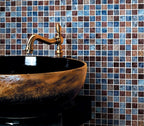Carreaux de mosaïque en verre brillant, carrés, texturés, métalliques, pour crédence ou mur d'accent de salle de bain