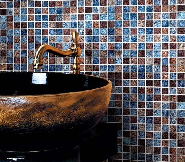 Carreaux de mosaïque en verre brillant, carrés, texturés, métalliques, pour crédence ou mur d'accent de salle de bain