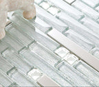Silver / Gold Glass Mosaic Tile Metallic Linear Backsplash Modern Stacked Brick Design