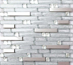 Silver / Gold Glass Mosaic Tile Metallic Linear Backsplash Modern Stacked Brick Design