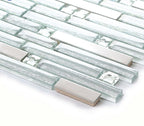 Silver / Gold Glass Mosaic Tile Metallic Linear Backsplash Modern Stacked Brick Design