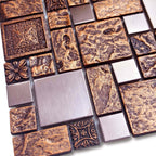 Antique Bronze Ceramic Metal Decorative Mosaic Tile Textuted Wall Kitchen Backsplash