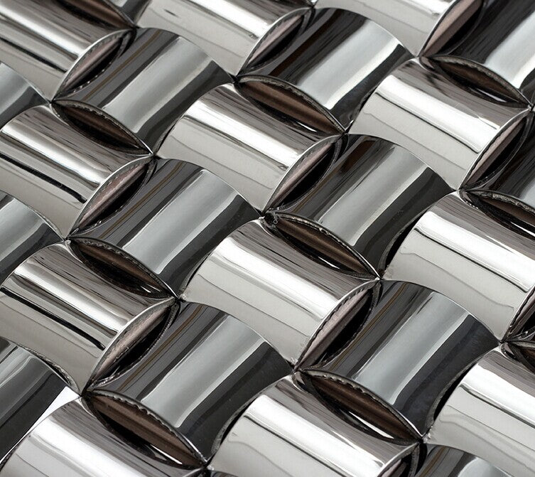 3D Stainless Steel Metal Mosaic Tile Polished Silver / Bronze Curved Square Wall Tile