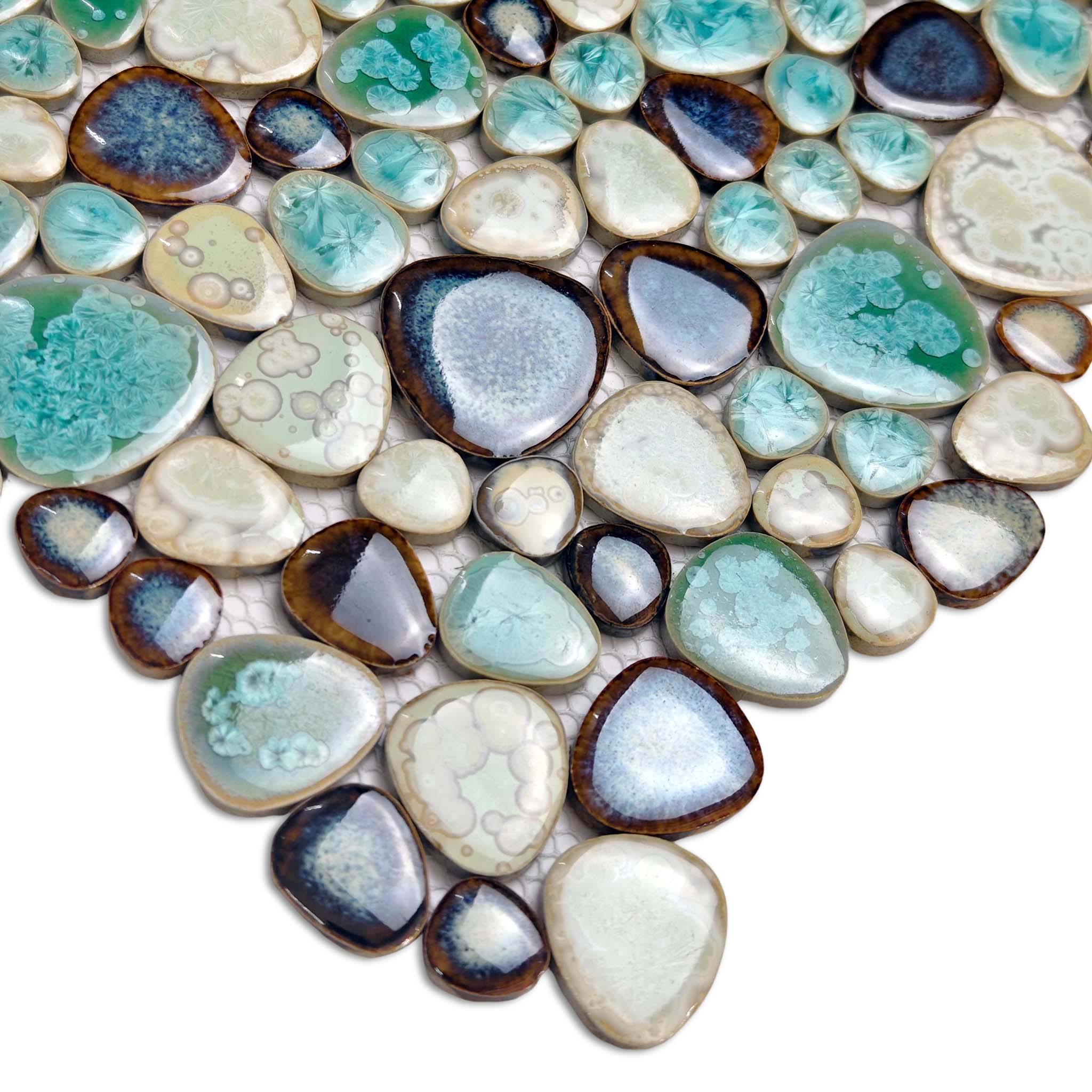 Ocean Breeze Ceramic Pebble Mosaic Tile Aqua Teal Pearl Glazed Backsplash Shower Decor