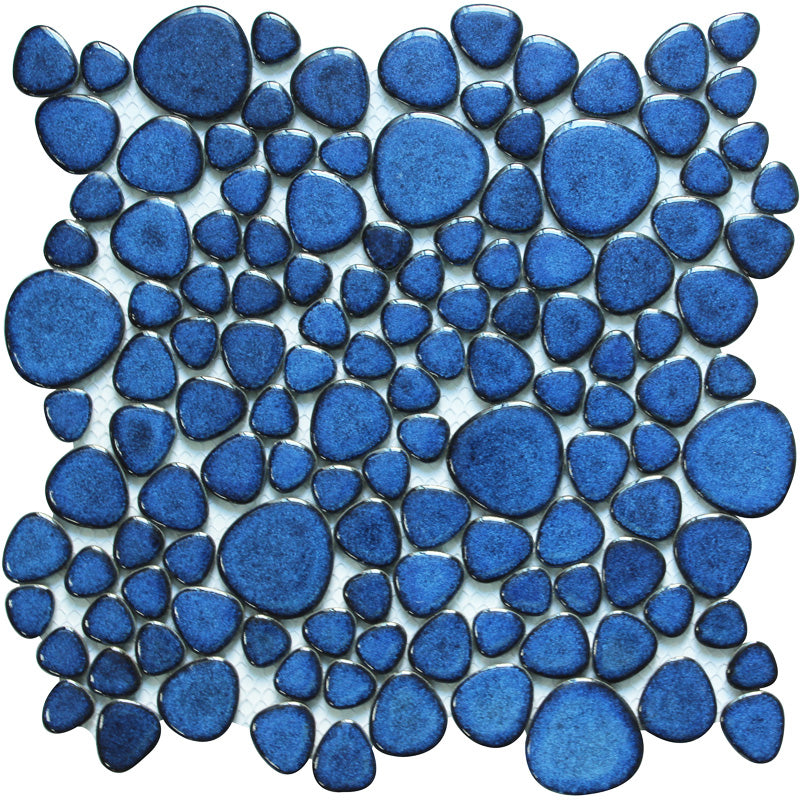 Blue Glazed Ceramic Pebble Mosaic Tile Irregular River Stone Style Wall & Floor Tile
