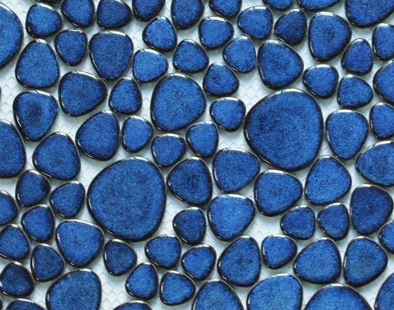 Blue Glazed Ceramic Pebble Mosaic Tile Irregular River Stone Style Wall & Floor Tile