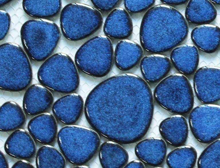 Ceramic Rectangular Pebble Tile Blue Glazed Ceramic Pebble Mosaic Tile Irregular River Stone Style Wal ...
