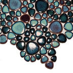 Ocean Drift Ceramic Pebble Mosaic Tile Blue & Teal Glazed for Backsplash Bathroom