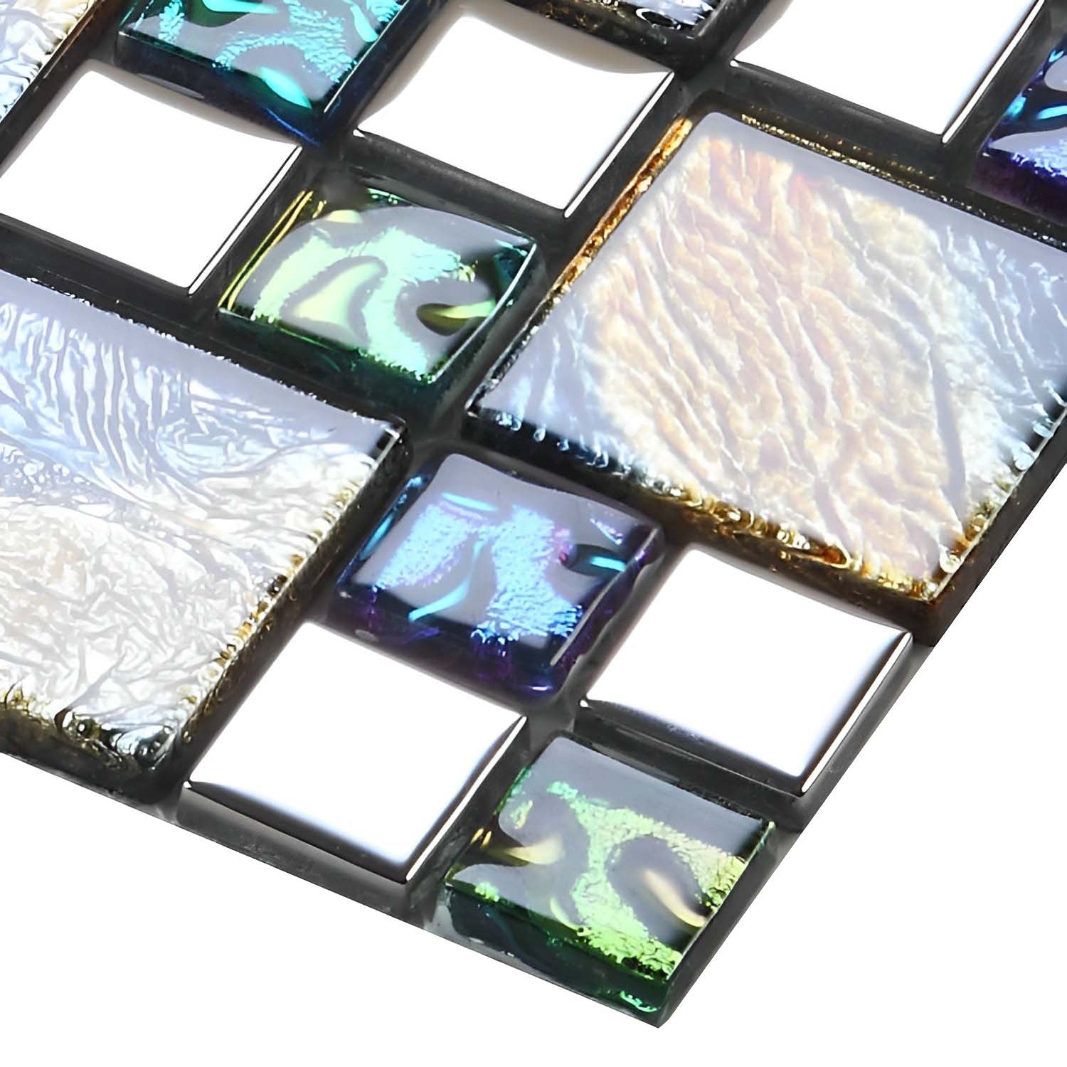 Artisan Metallic Glass Mosaic Tile Textured Multicolor Square Design for Bath & Shower Wall