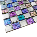 Iridescent Glass Mosaic Tile Purple Blue Mixed Square Kitchen Backsplash & Bathroom Tile