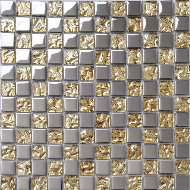 Gold / Silver Glass Mosaic Tile Textured Metallic Bathroom Wall Kitchen Backsplash
