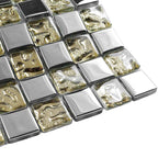 Gold / Silver Glass Mosaic Tile Textured Metallic Bathroom Wall Kitchen Backsplash