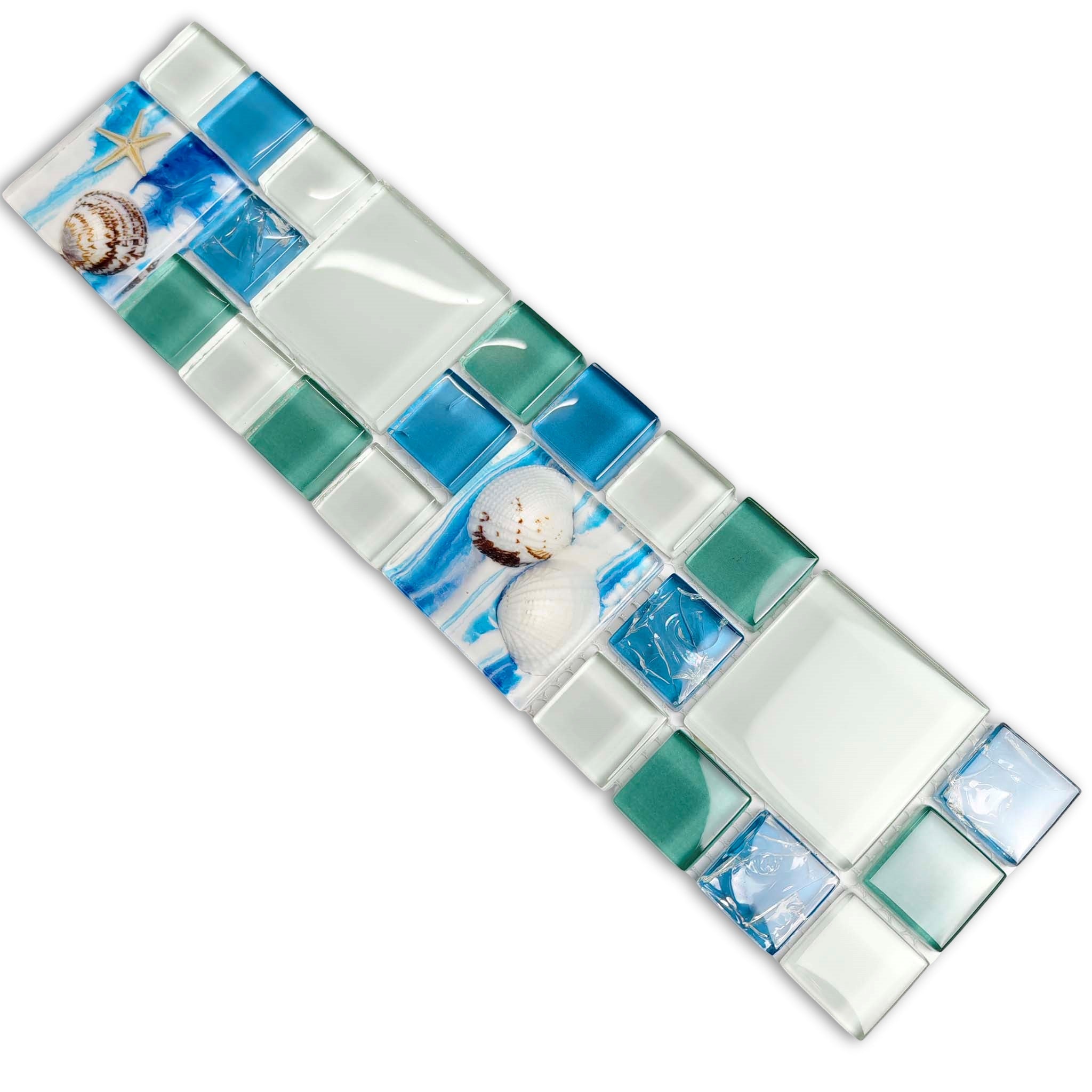 Ocean Breeze Glass Mosaic Tile Blue Aqua Coastal Backsplash & Bathroom Wall Decor