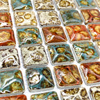 Carreaux de mosaïque en céramique émaillée multicolore rustique, tons terreux mélangés, format carré, pour crédence