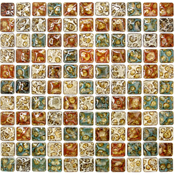 Carreaux de mosaïque en céramique émaillée multicolore rustique, tons terreux mélangés, format carré, pour crédence