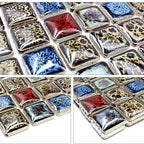 Rustic Glazed Ceramic Mosaic Tile Multicolor Square Bathroom Accent Tile Sheet