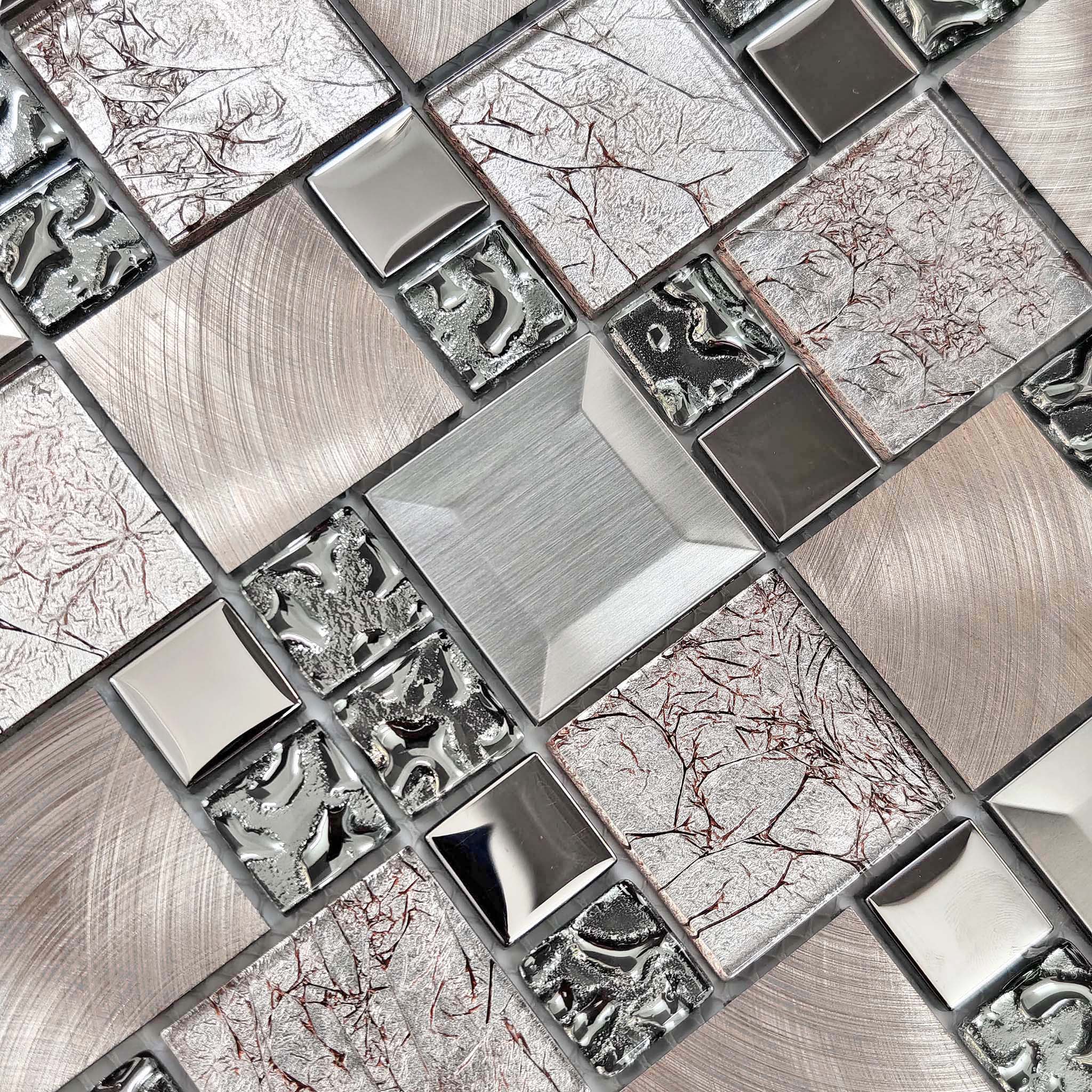 Glass Metal Mosaic Tile Mixed-Texture Modern for Backsplash & Wall Decor