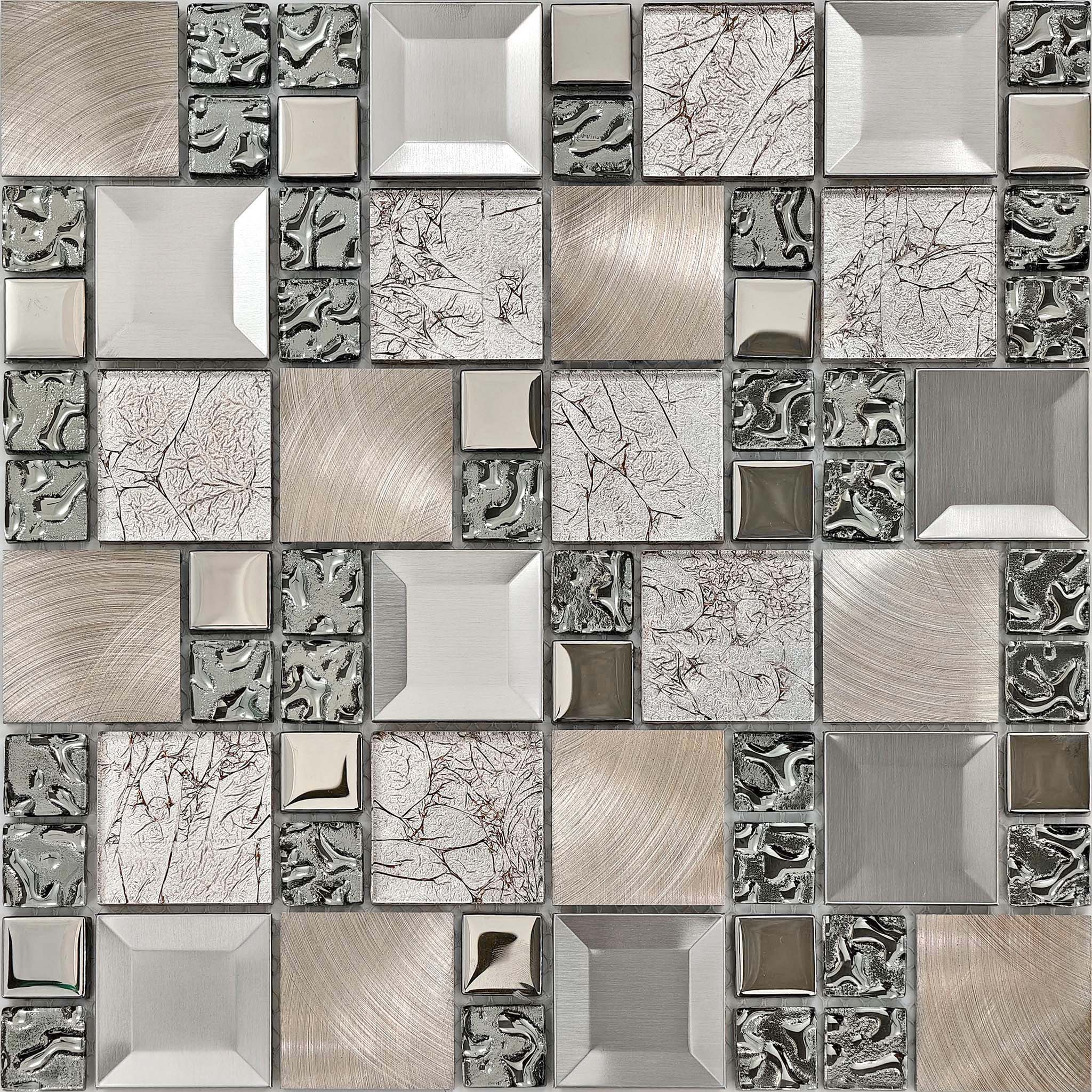 Glass Metal Mosaic Tile Mixed-Texture Modern for Backsplash & Wall Decor