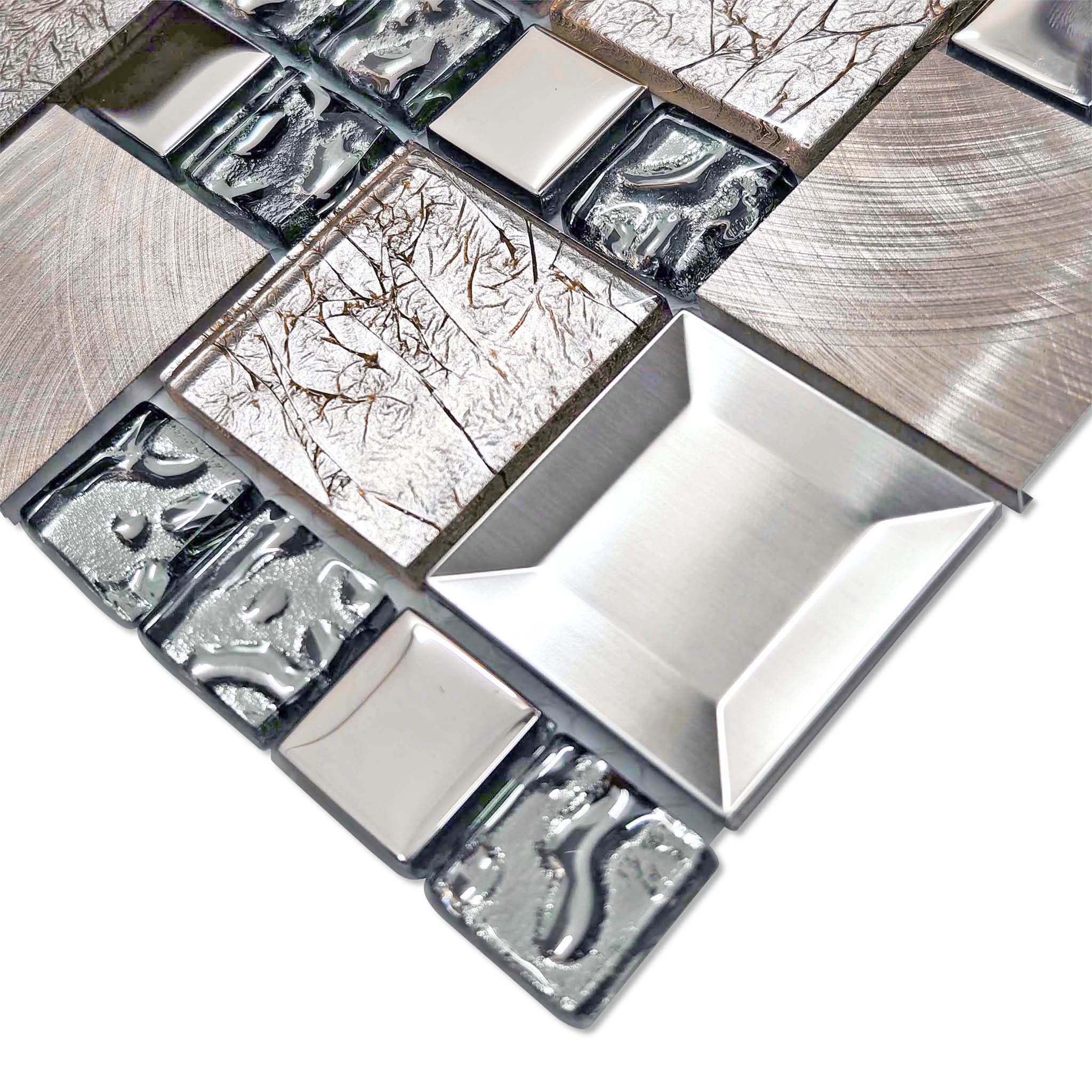 Glass Metal Mosaic Tile Mixed-Texture Modern for Backsplash & Wall Decor