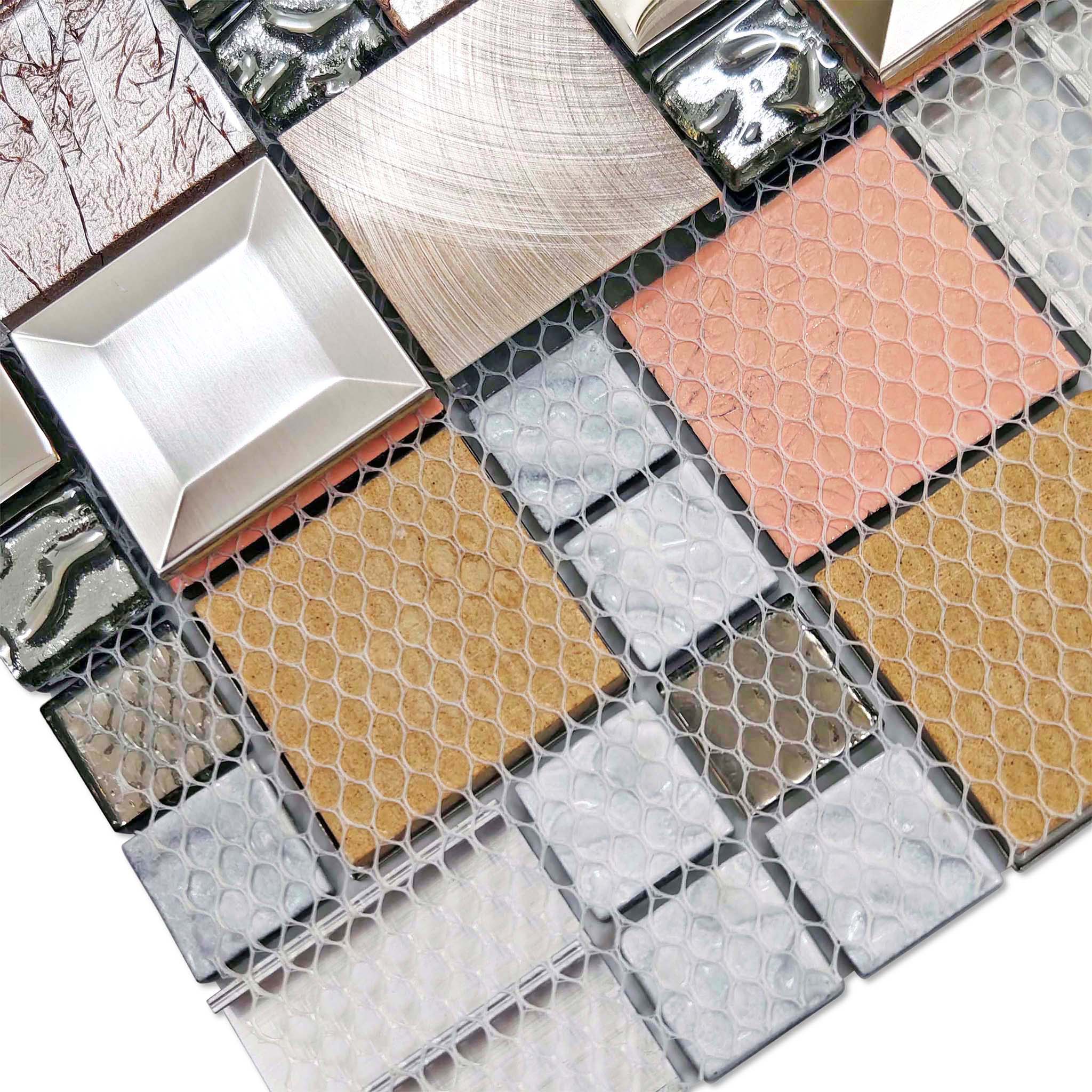 Glass Metal Mosaic Tile Mixed-Texture Modern for Backsplash & Wall Decor