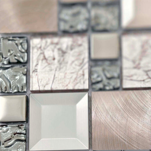 Glass Metal Mosaic Tile Mixed-Texture Modern for Backsplash & Wall Decor