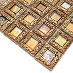 Antique Gold Framed Glass Mosaic Tile Window Pattern Luxury Metallic Square Wall Tile
