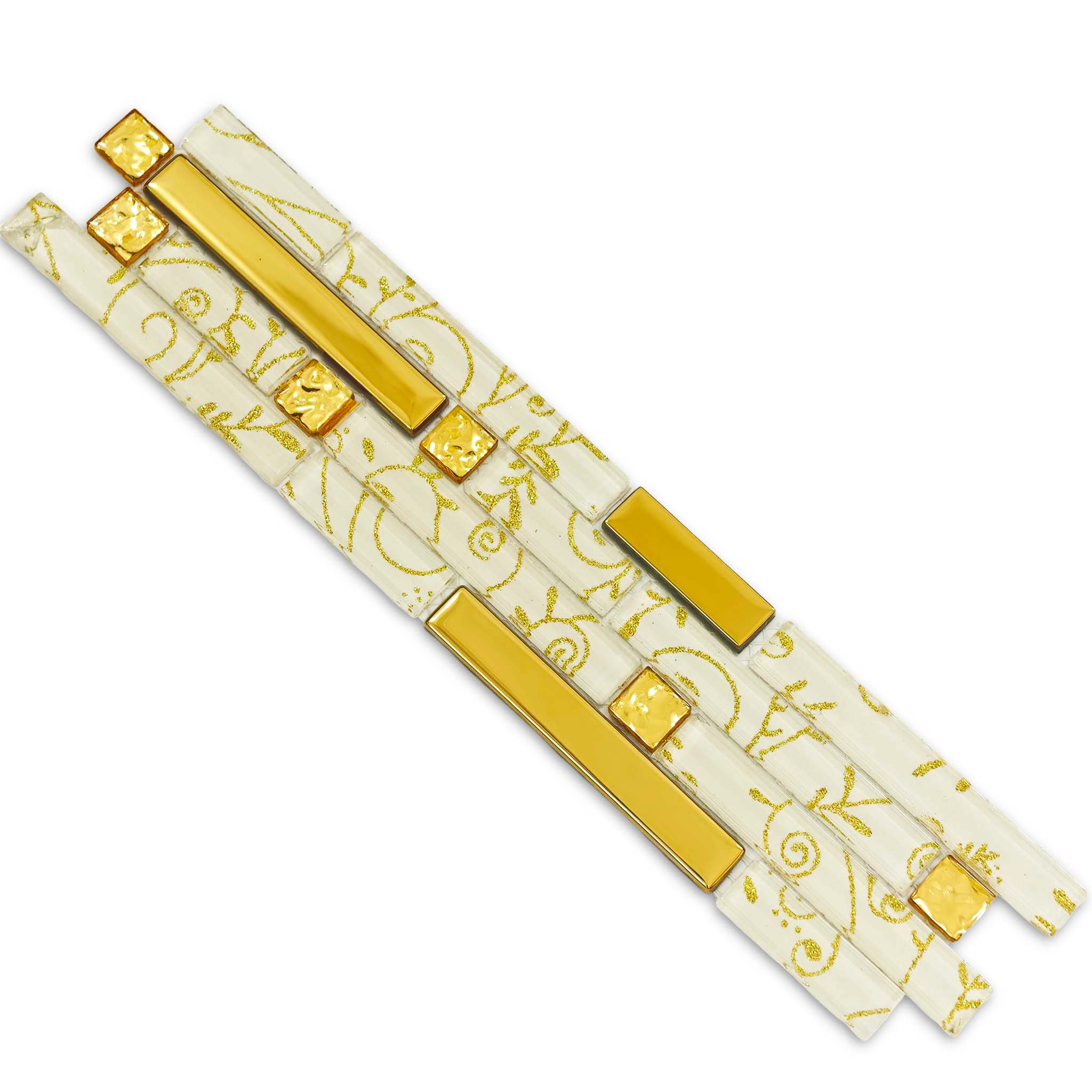 Gold Metal & Glass Mosaic Tile White Glass with Metallic Gold Accent Backsplash