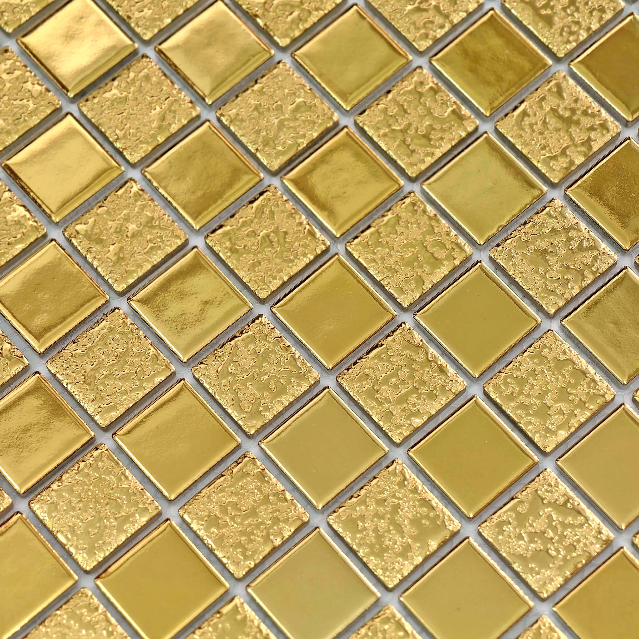 Gold / Silver Ceramic Mosaic Tile Glossy Textured Square Accent Wall & Backsplash