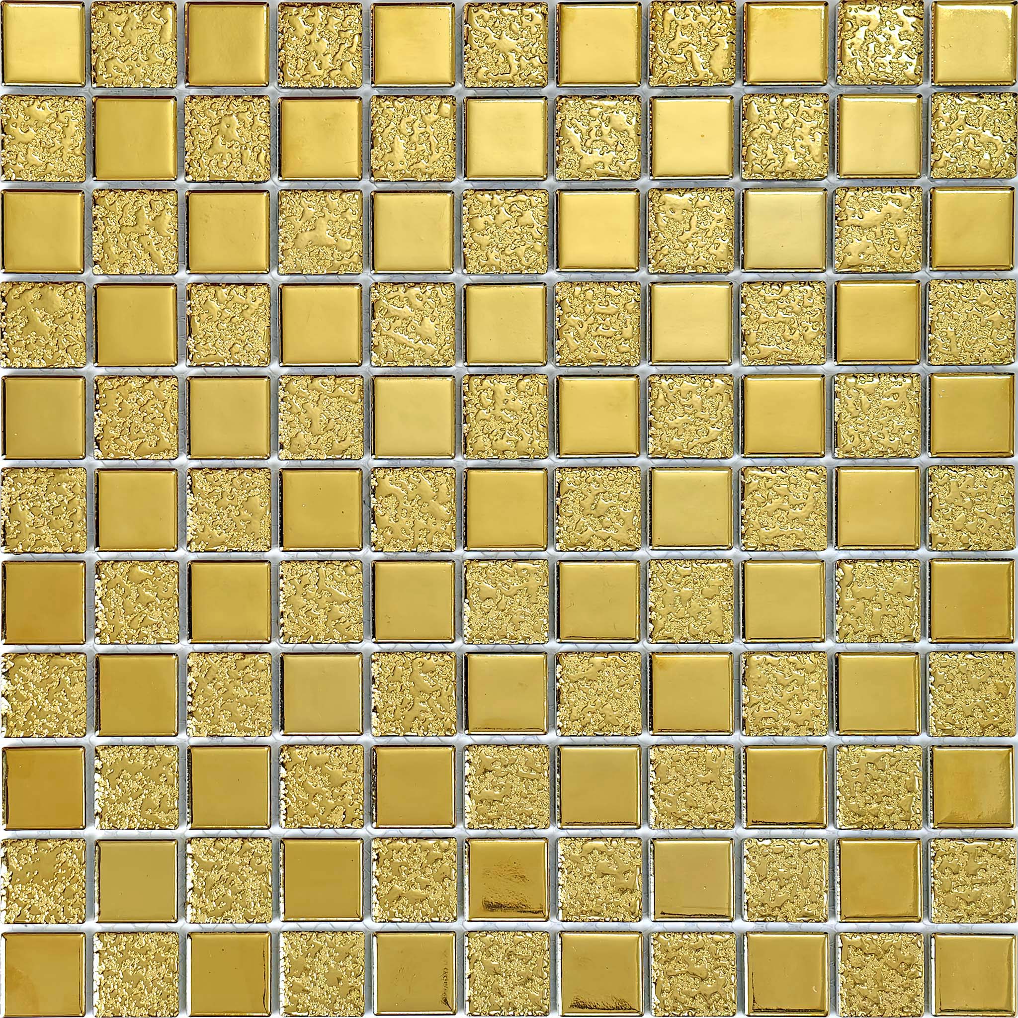 Gold / Silver Ceramic Mosaic Tile Glossy Textured Square Accent Wall & Backsplash