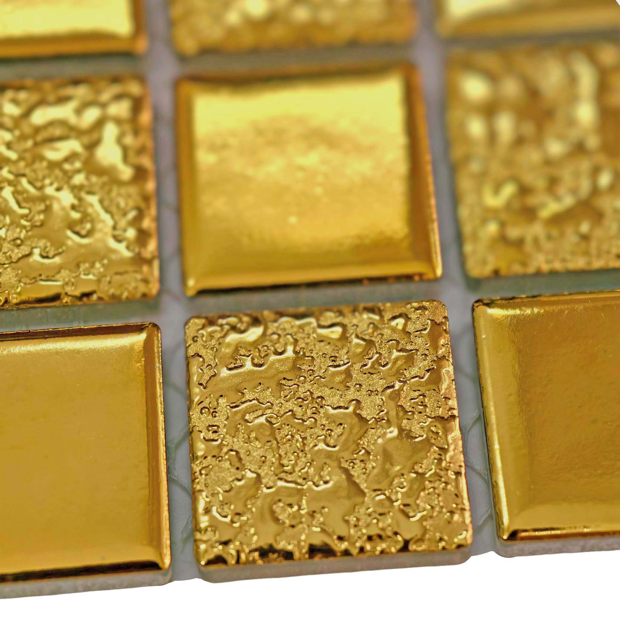 Gold / Silver Ceramic Mosaic Tile Glossy Textured Square Accent Wall & Backsplash