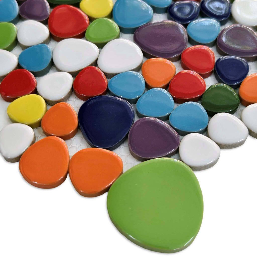 Multicolor Ceramic Pebble Mosaic Tile Polished River Stone-Look for Wall & Backsplash