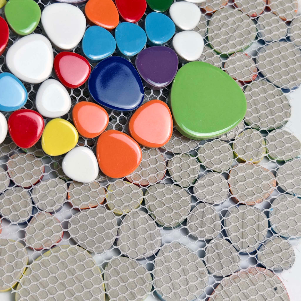 Multicolor Ceramic Pebble Mosaic Tile Polished River Stone-Look for Wall & Backsplash