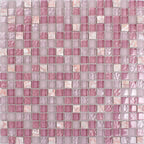 Blush Pink Purple Glass Square Mosaic Tile Polished Mixed Stone Wall and Backsplash