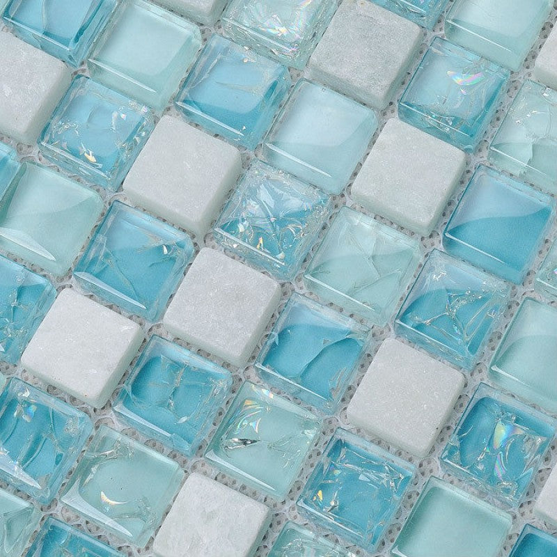 Blue & Aqua Glass Mosaic Tile Small Square Ocean-Inspired Backsplash Tile
