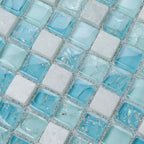 Blue & Aqua Glass Mosaic Tile Small Square Ocean-Inspired Backsplash Tile