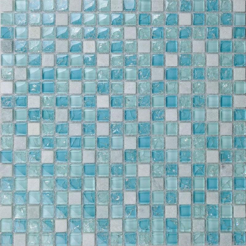 Blue & Aqua Glass Mosaic Tile Small Square Ocean-Inspired Backsplash Tile
