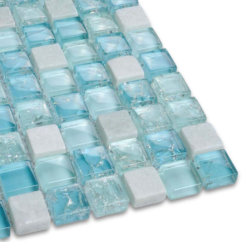 Blue & Aqua Glass Mosaic Tile Small Square Ocean-Inspired Backsplash Tile