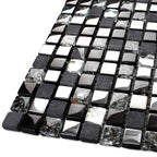 Black Glass & Stone Mosaic Tile Modern Mixed Finish Square Backsplash & Accent Wall