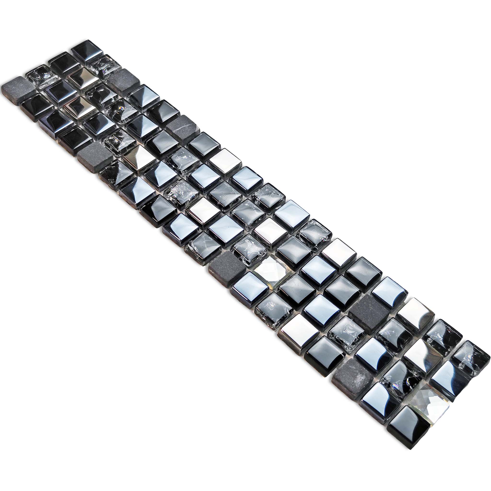 Black Glass & Stone Mosaic Tile Modern Mixed Finish Square Backsplash & Accent Wall