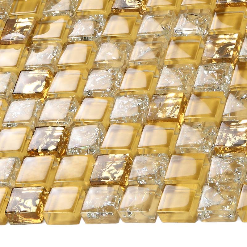 Gold Glass Mosaic Tile Sheet for Kitchen Backsplash & Bathroom Wall Decor