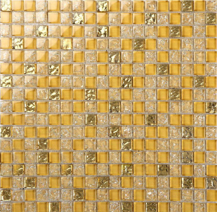 Gold Glass Mosaic Tile Sheet for Kitchen Backsplash & Bathroom Wall Decor