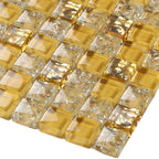Gold Glass Mosaic Tile Sheet for Kitchen Backsplash & Bathroom Wall Decor